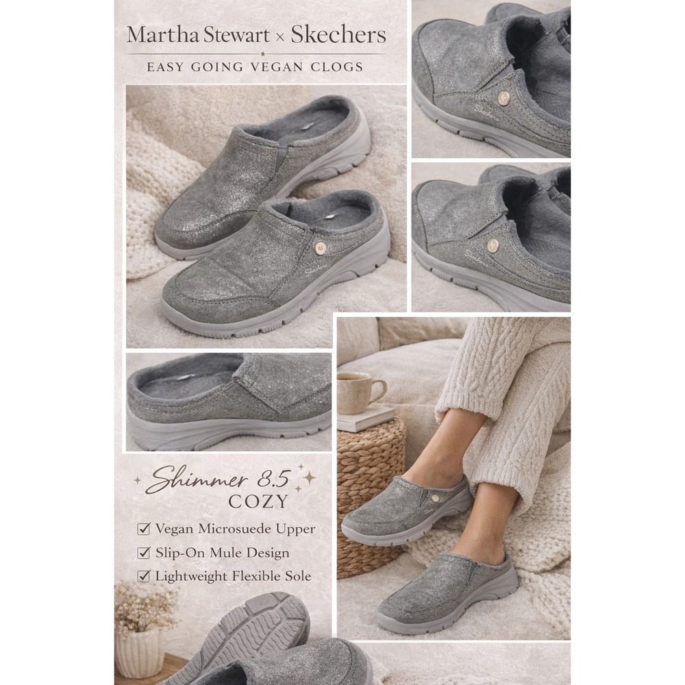 Martha Stewart x Skechers Easy Going Vegan Clogs Shimmer Sz 8.5 Cozy Relaxed Fit
